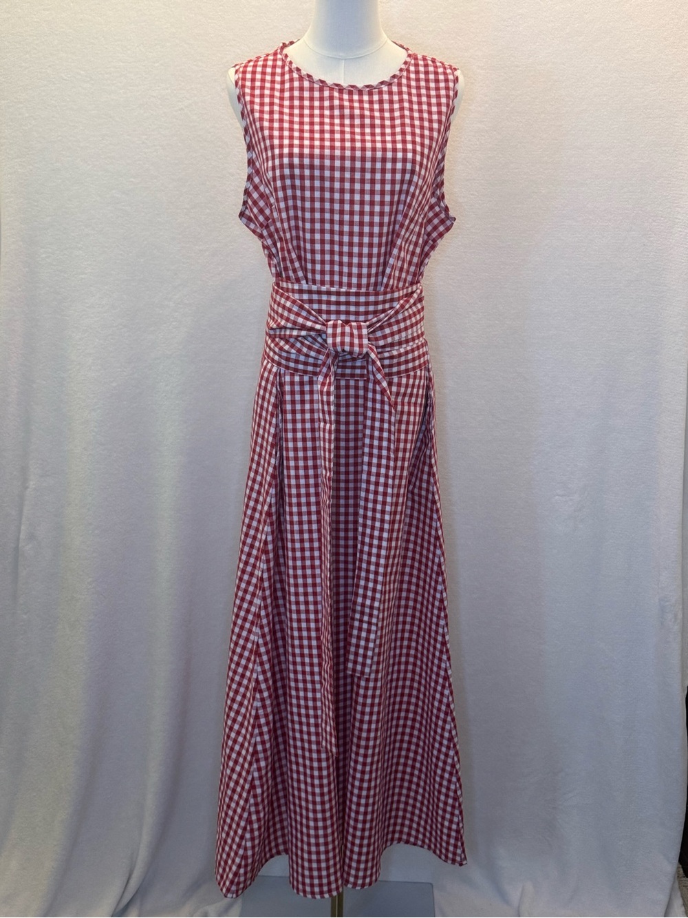 Sweet Classic Red And White Gingham Maxi Dress Built~In Belt XL Summer Staple